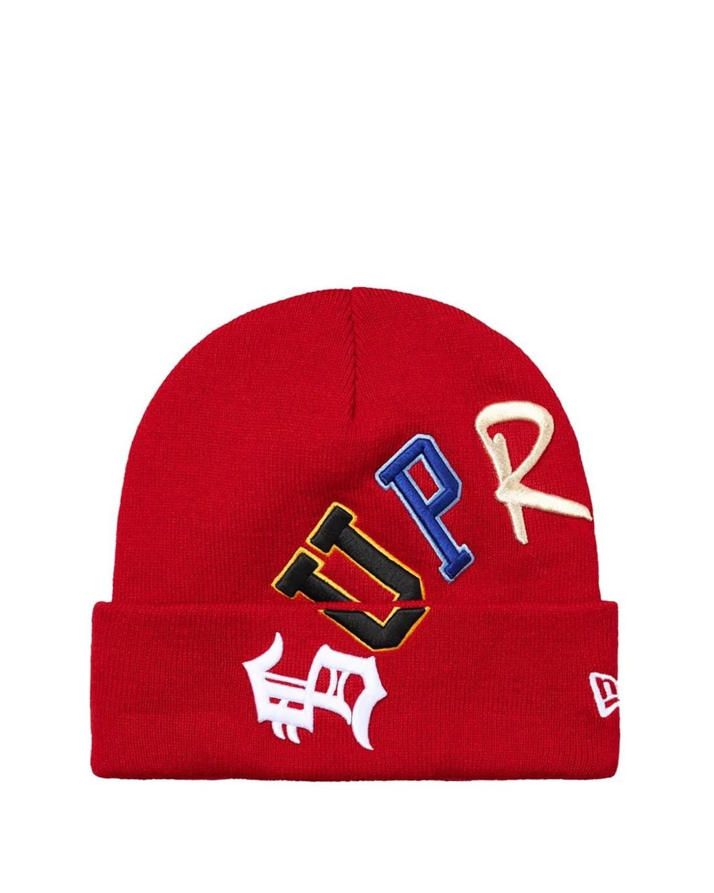 Supreme Red X New Era Arc Beanie Hat for men