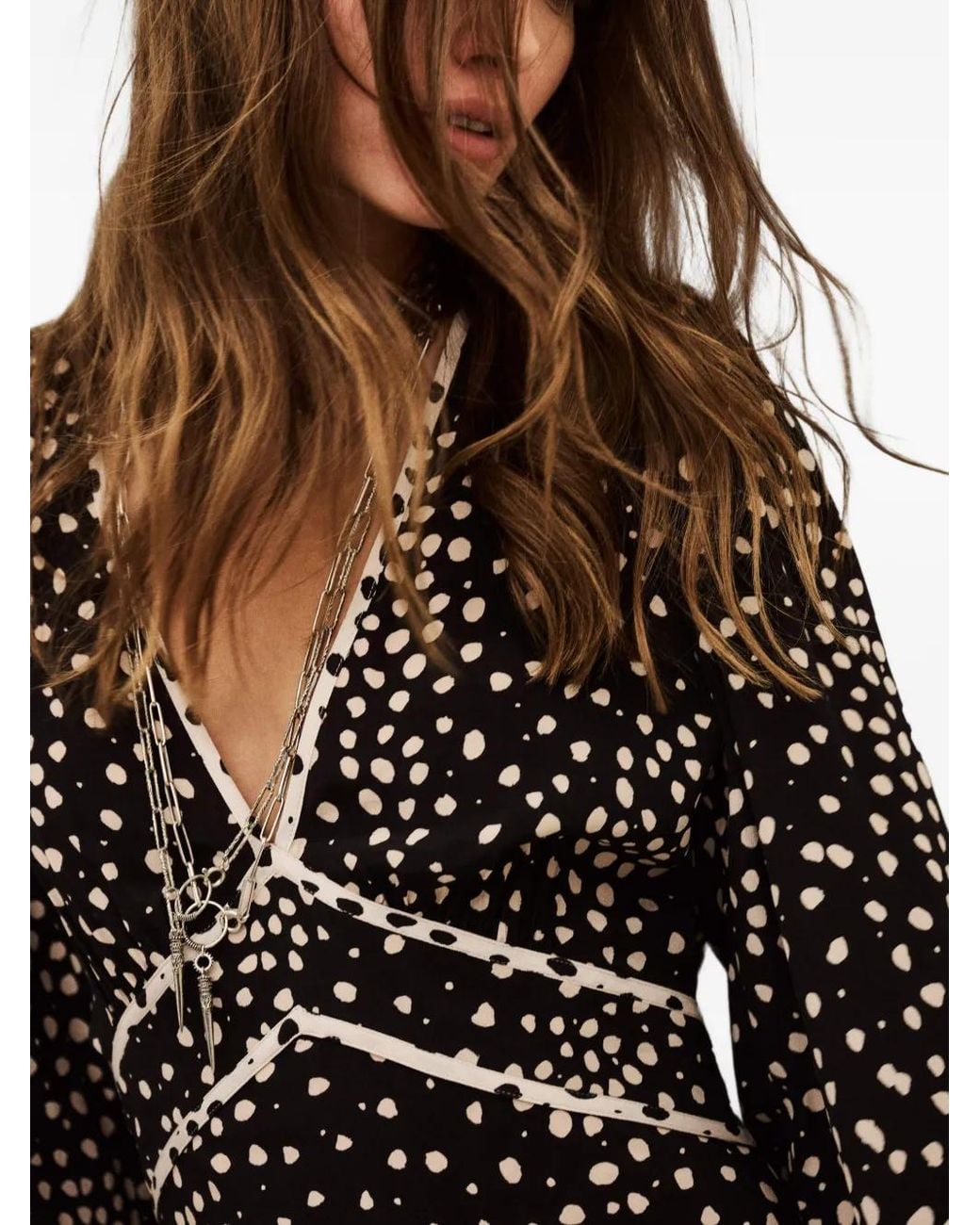 Ba&sh Black Derby Polka-Dot V-Neck Maxi Dress