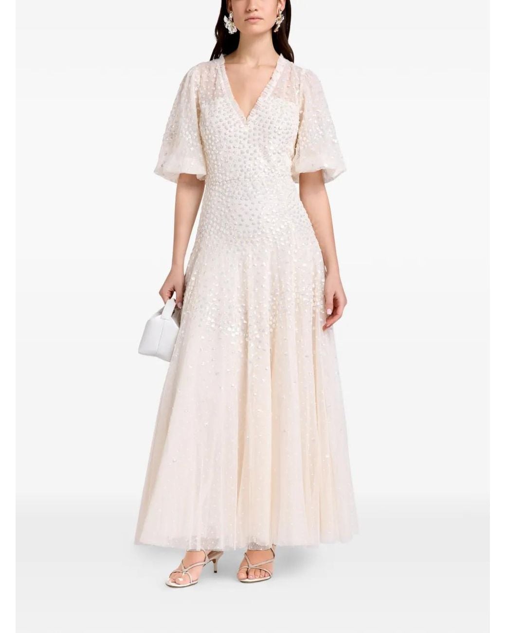 Needle & Thread Natural Embellished Ruffled Midi Dress