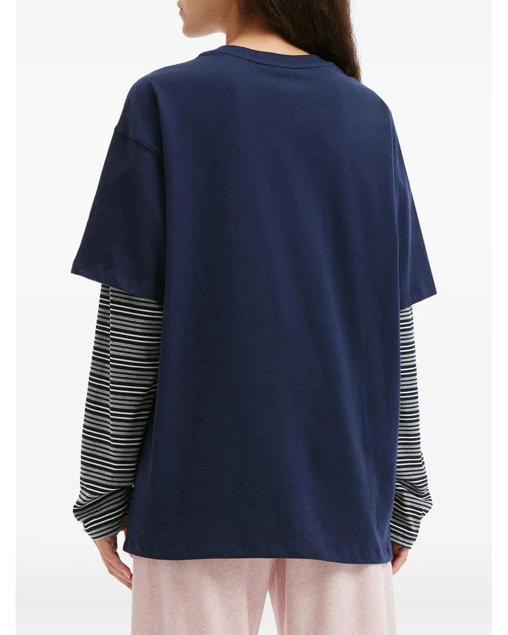 Mini Cream Blue Striped Long-Sleeve Top