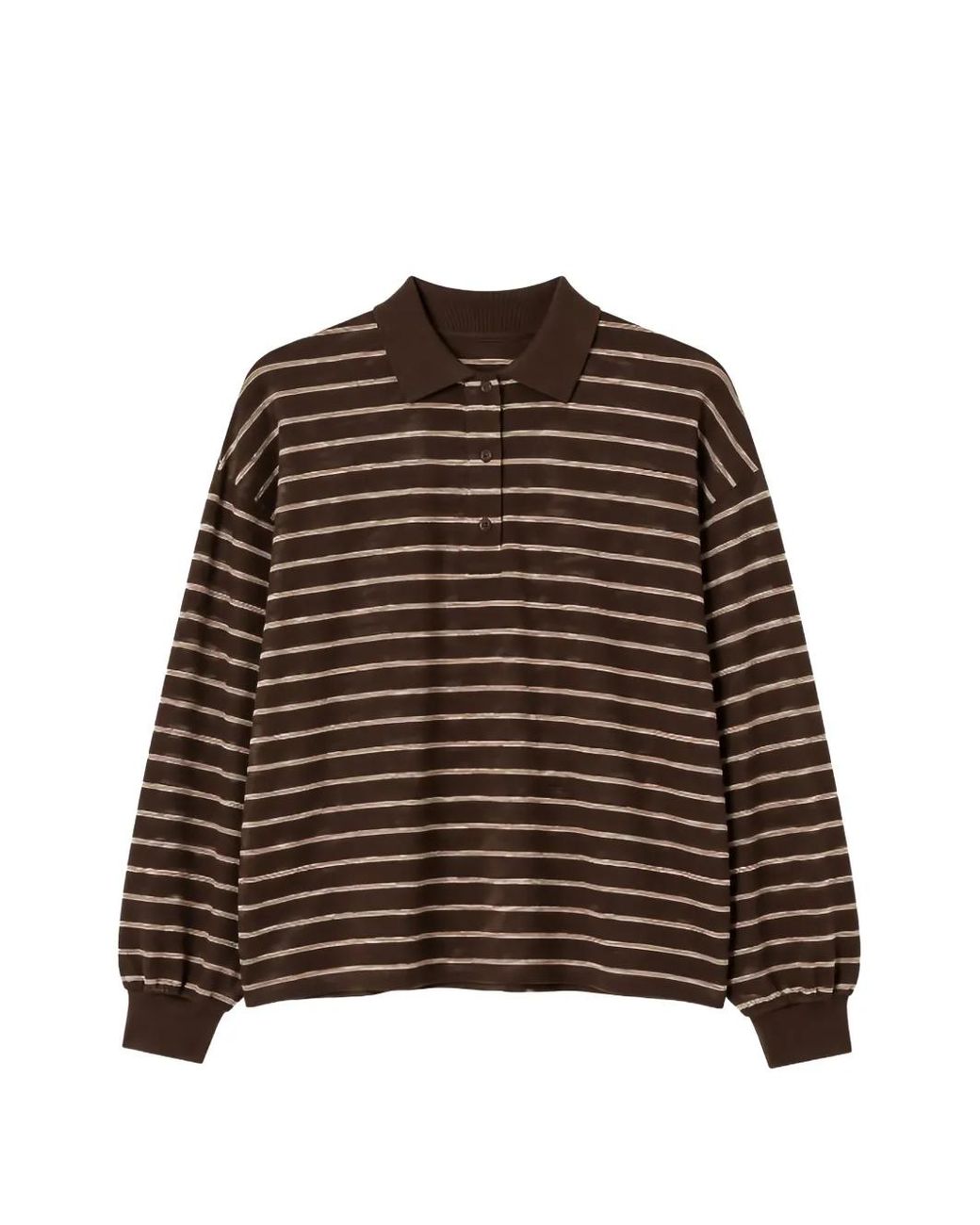 ELEH Brown Striped Polo-Collar Sweater