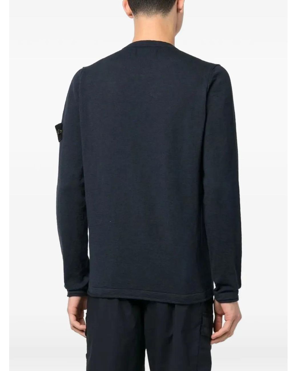 Stone Island Blue 5100052 Organic Cotton And Nylon Crew-Neck Jumper With Small Roll Finishes for men