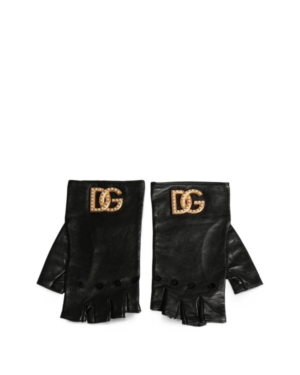 Dolce & Gabbana Black Pearl-Embellished Fingerless Gloves