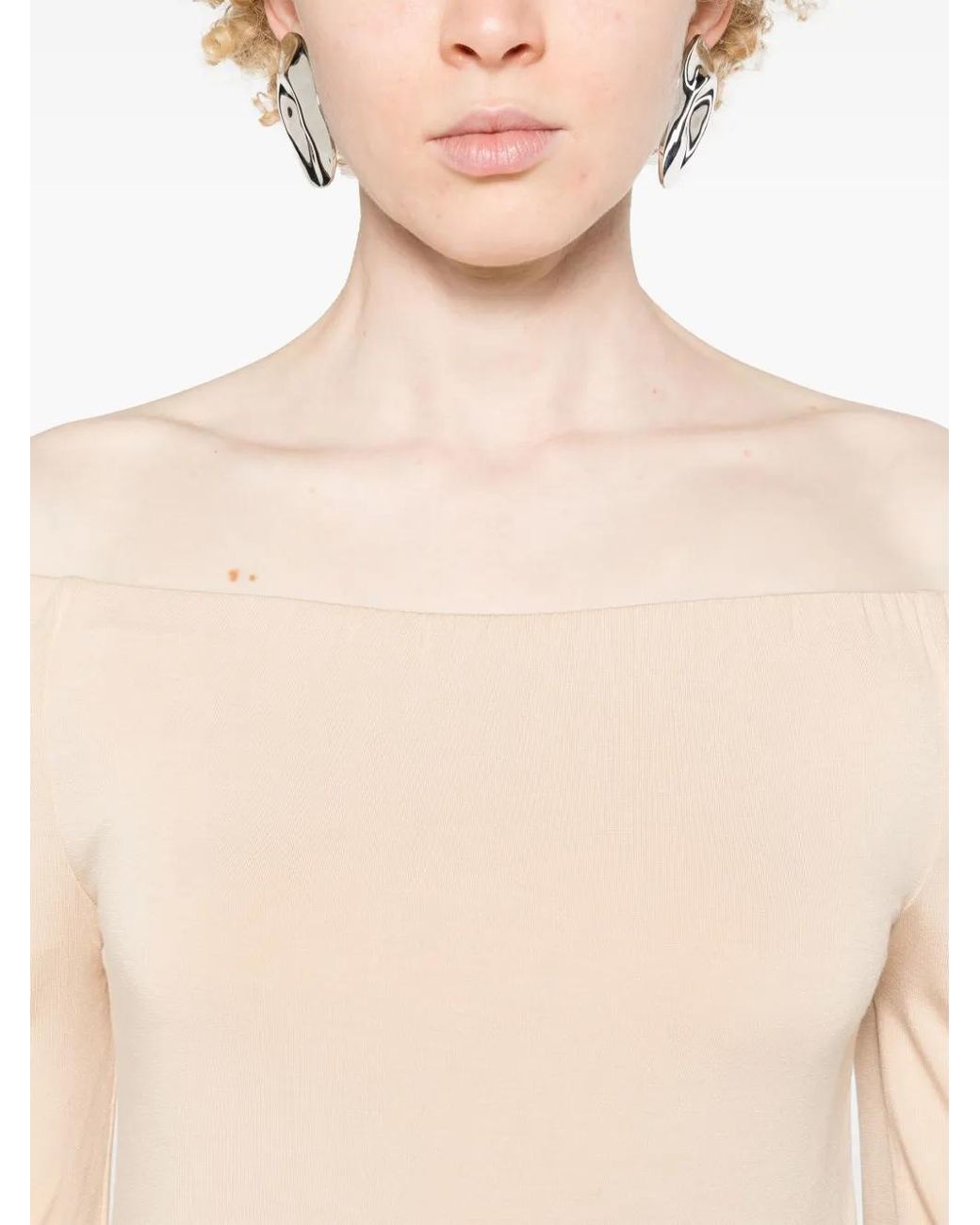 Ioana Ciolacu Natural Off-Shoulder Long-Sleeve Bodysuit