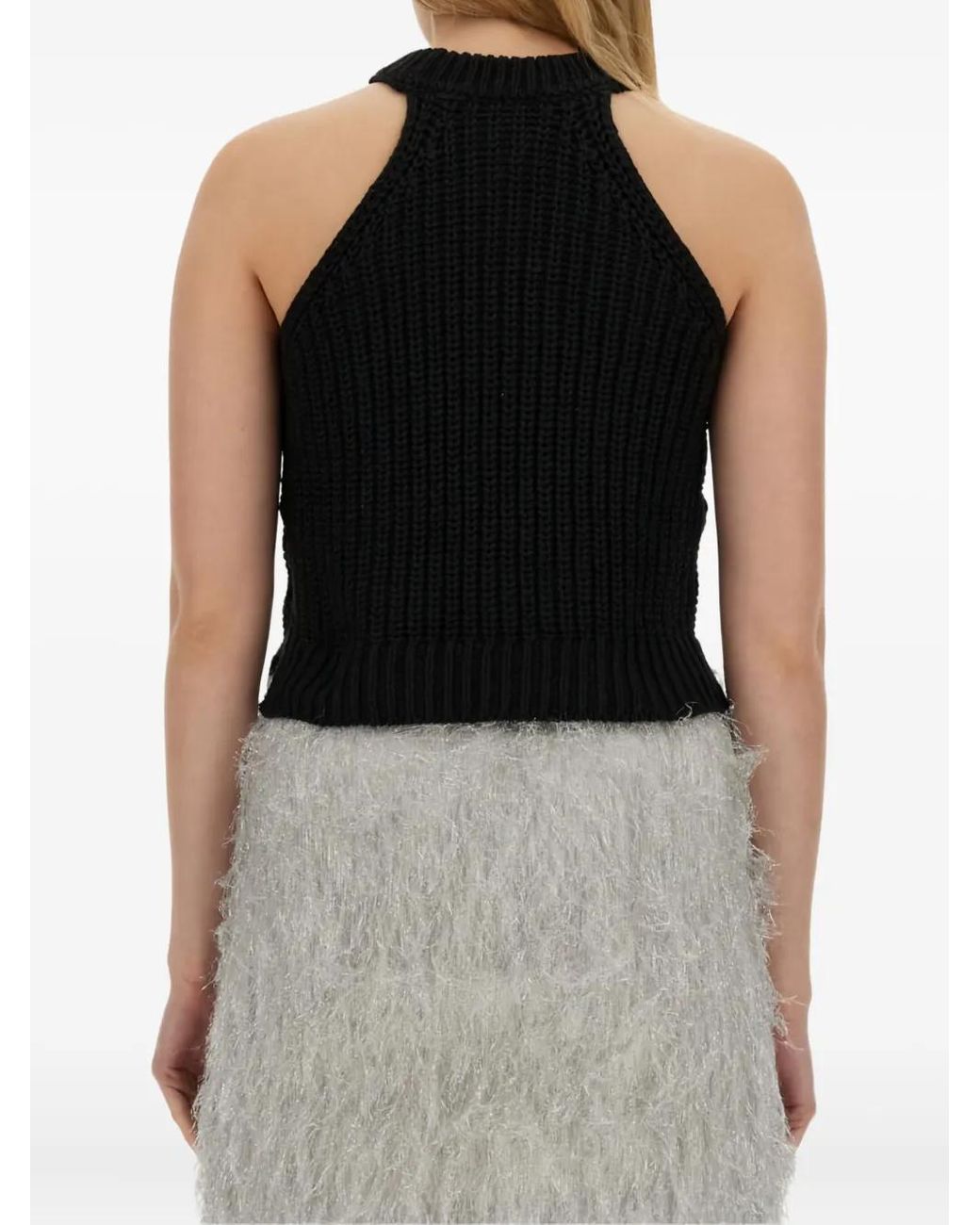 Alysi Black Halter-Neck Tassel Top