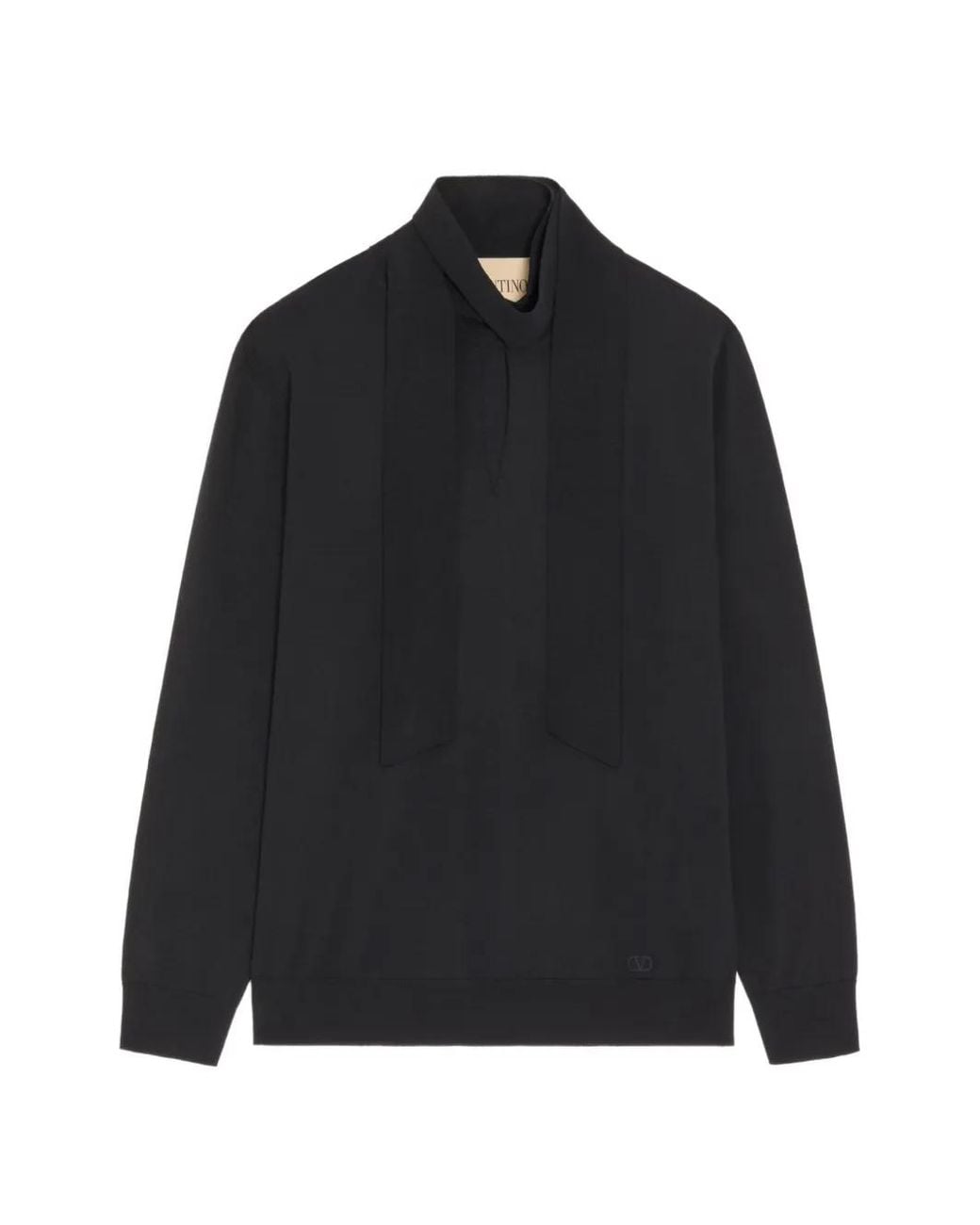 Valentino Garavani Black Wool Sweater With Scarf Collar And Vlogo Embroidery for men