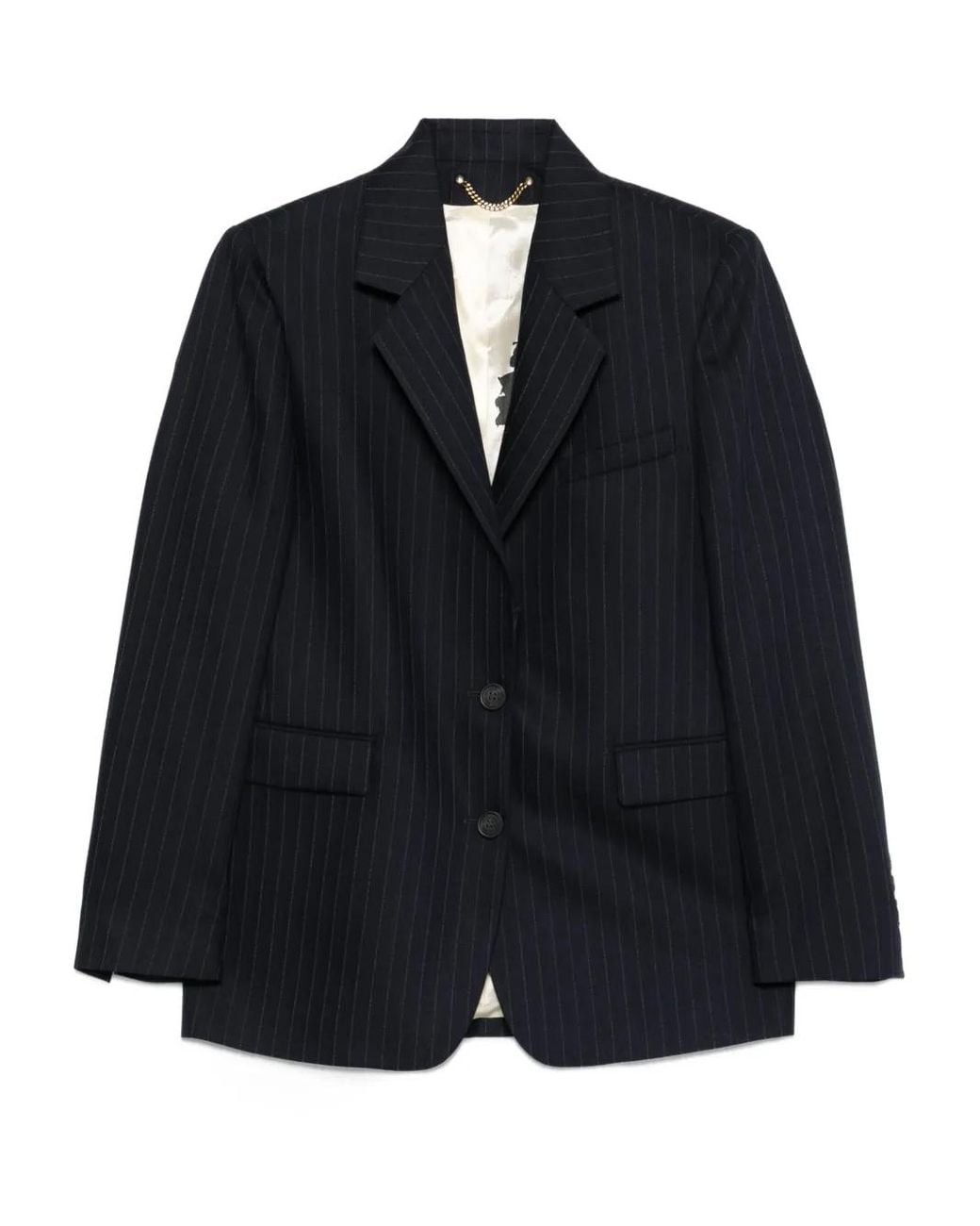 Golden Goose Deluxe Brand Blue Single-Breasted Pinstripe Blazer Jacket