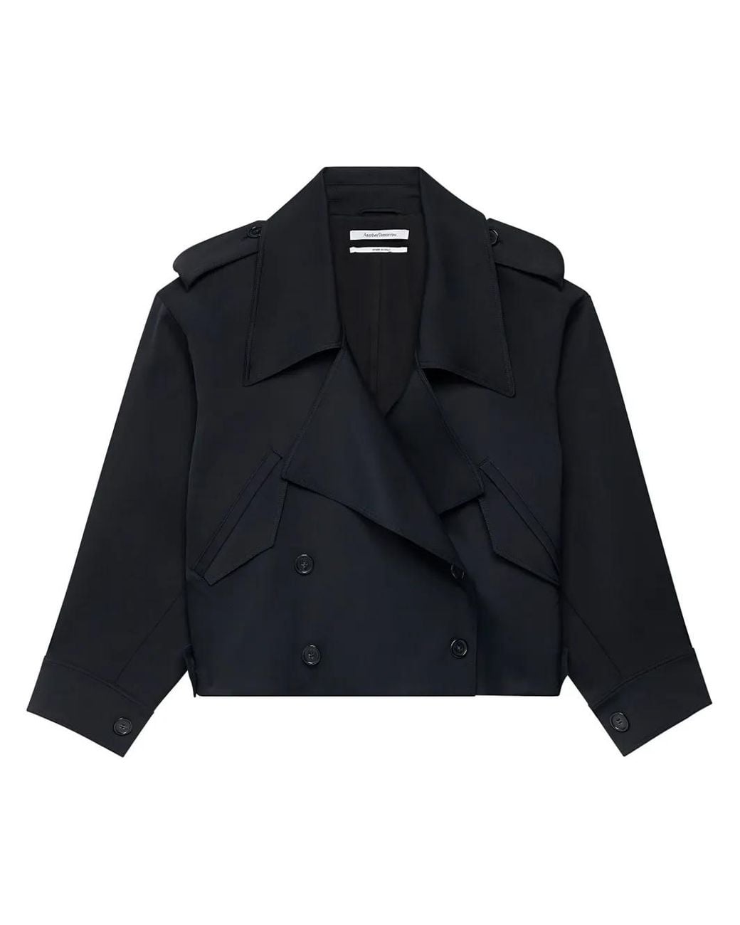 Another Tomorrow Blue Double-Breasted Cropped Jacket