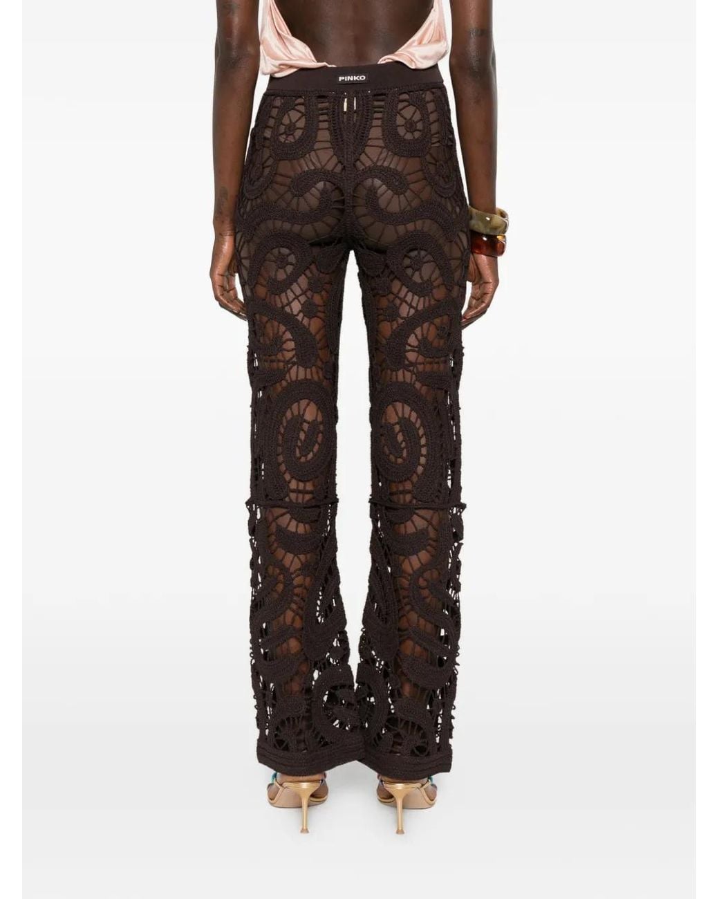 Pinko Black Pantalon En Crochet À Motif Géométrique
