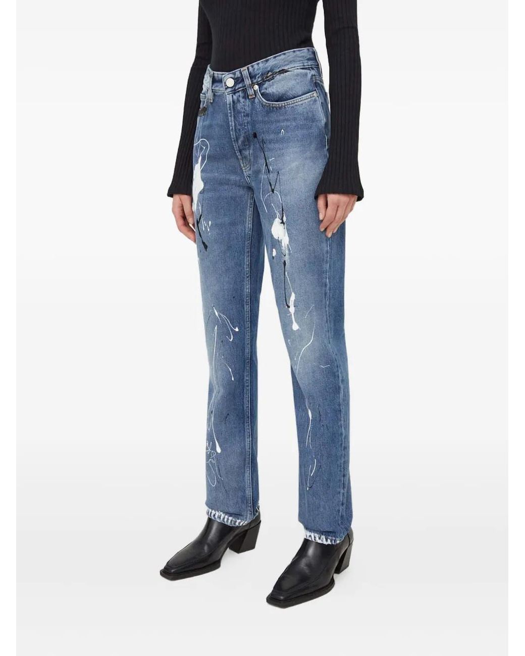 Won Hundred Blue Paint-Detail Jeans
