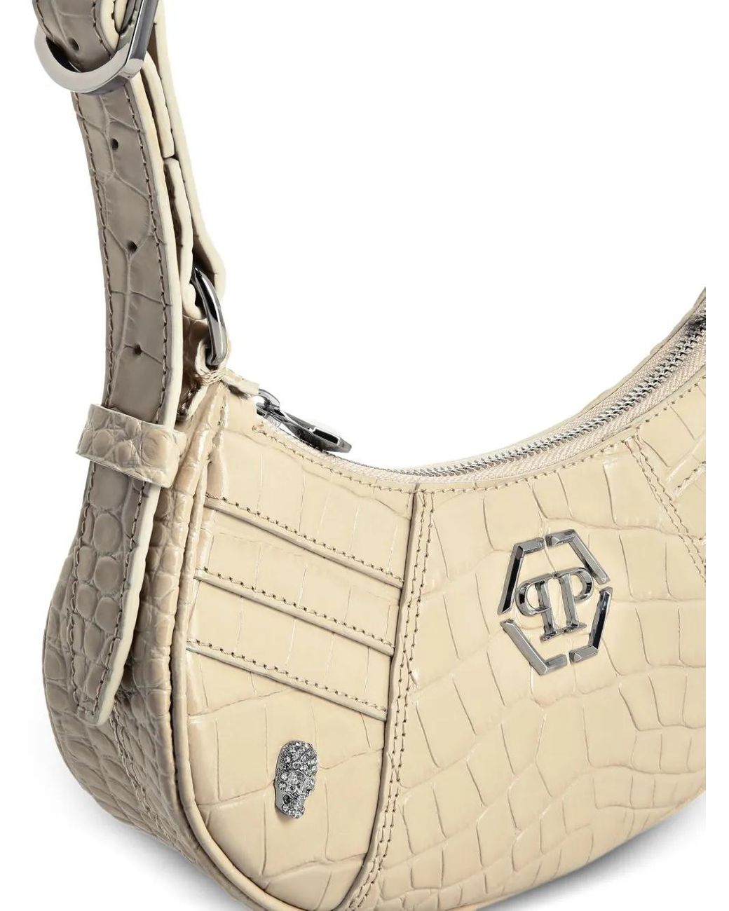 ショルダーバッグ・ポシェット Philipp Plein Textured Crocodile Pattern Handbag With Logo Philipp Plein Crocodile-Embossed Shoulder Bag in Natural | Lyst