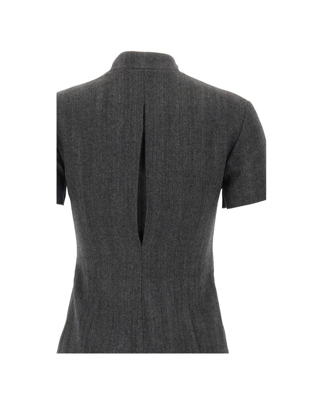 Coperni Black Herringbone-Pattern Asymmetrical-Closure Mini Dress