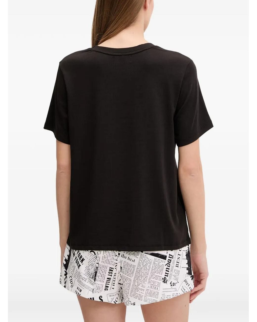 DKNY Black Logo-Print Newspaper-Pattern Pajamas