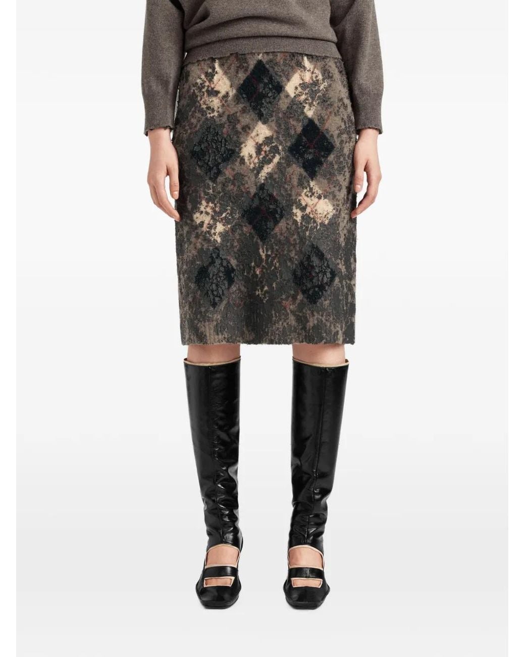 Maison Margiela Gray Overpainted Argyle Knitwear Midi Skirt