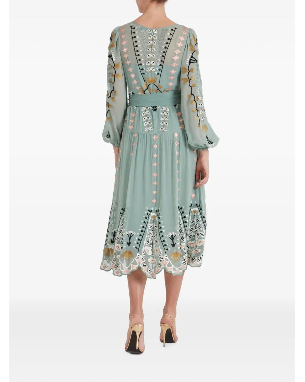 Temperley London Green Rosalba Floral-Embroidered Midi Dress
