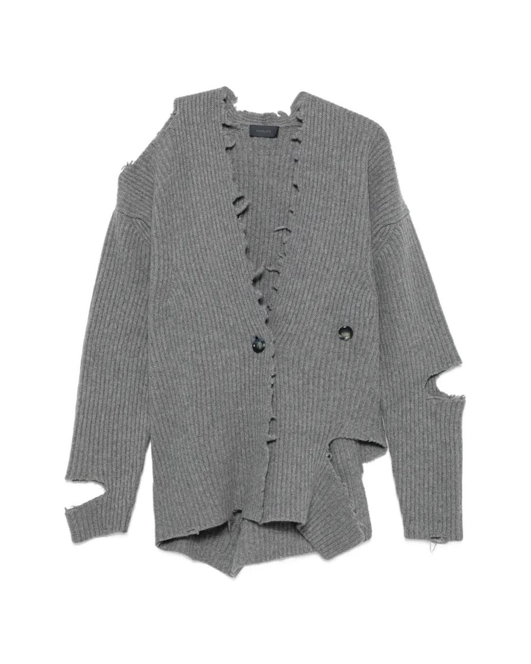 Haikure Gray Cardigan Côtelé À Effet Usé
