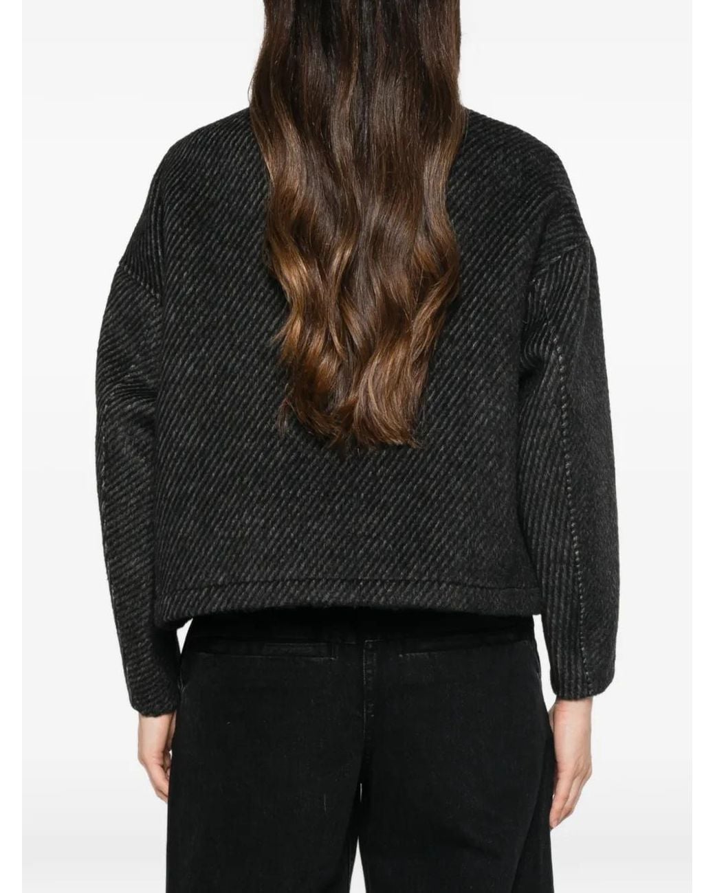 ERMANNO FIRENZE Black Drawstring-Neck Ribbed-Knit Jacket
