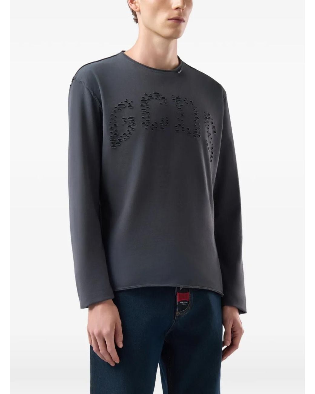 Gcds Gray Laser-Cut Logo T-Shirt for men