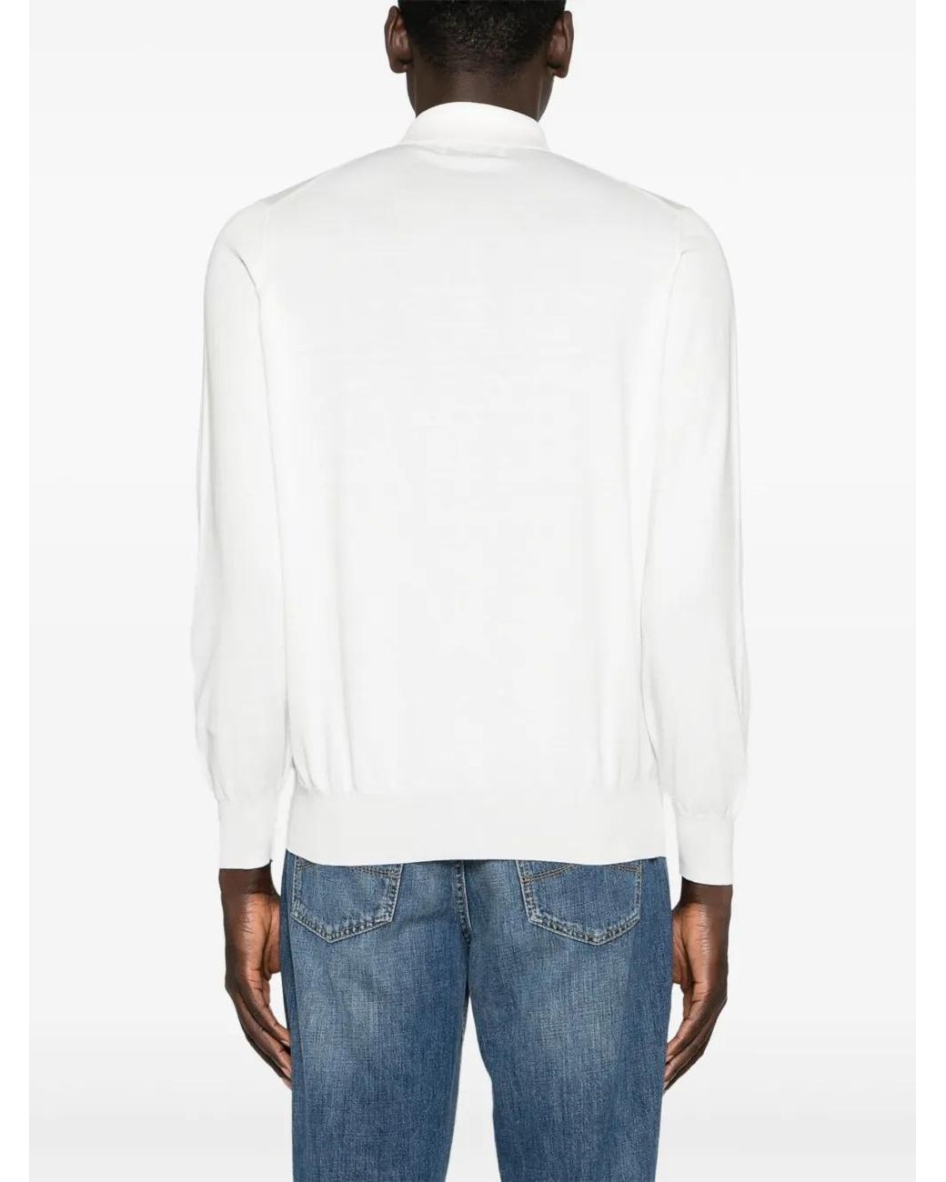 Brunello Cucinelli White Fine-Knit Cotton Polo Shirt for men