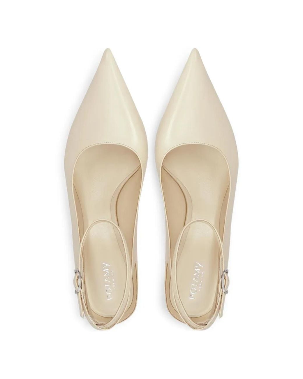 POTAMY White Ankle-Strap Pointed Pumps