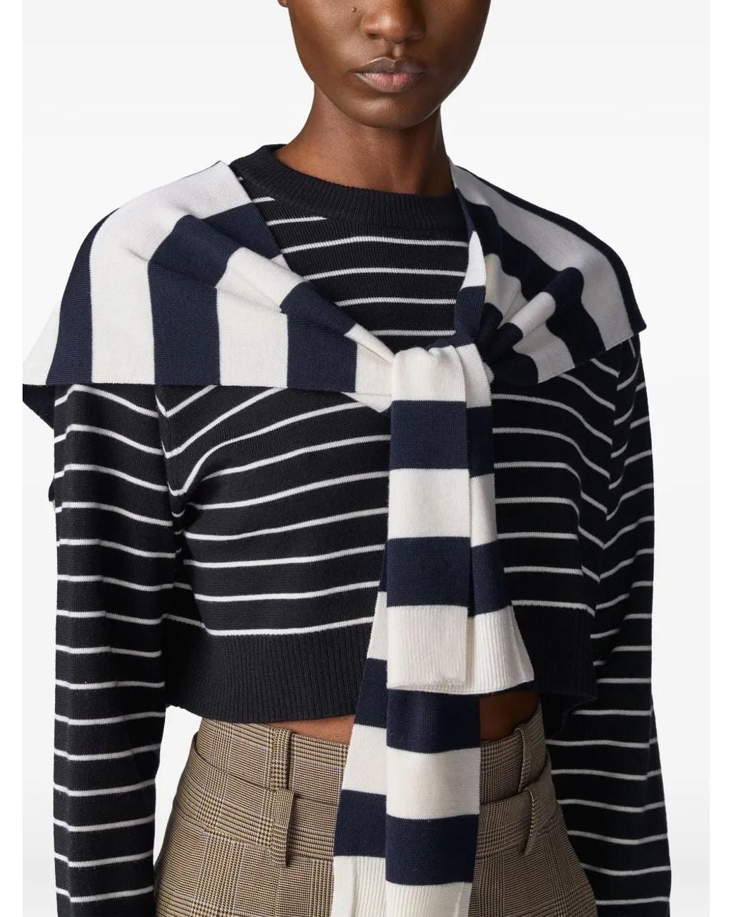 Monse Blue Striped Cropped Sweater