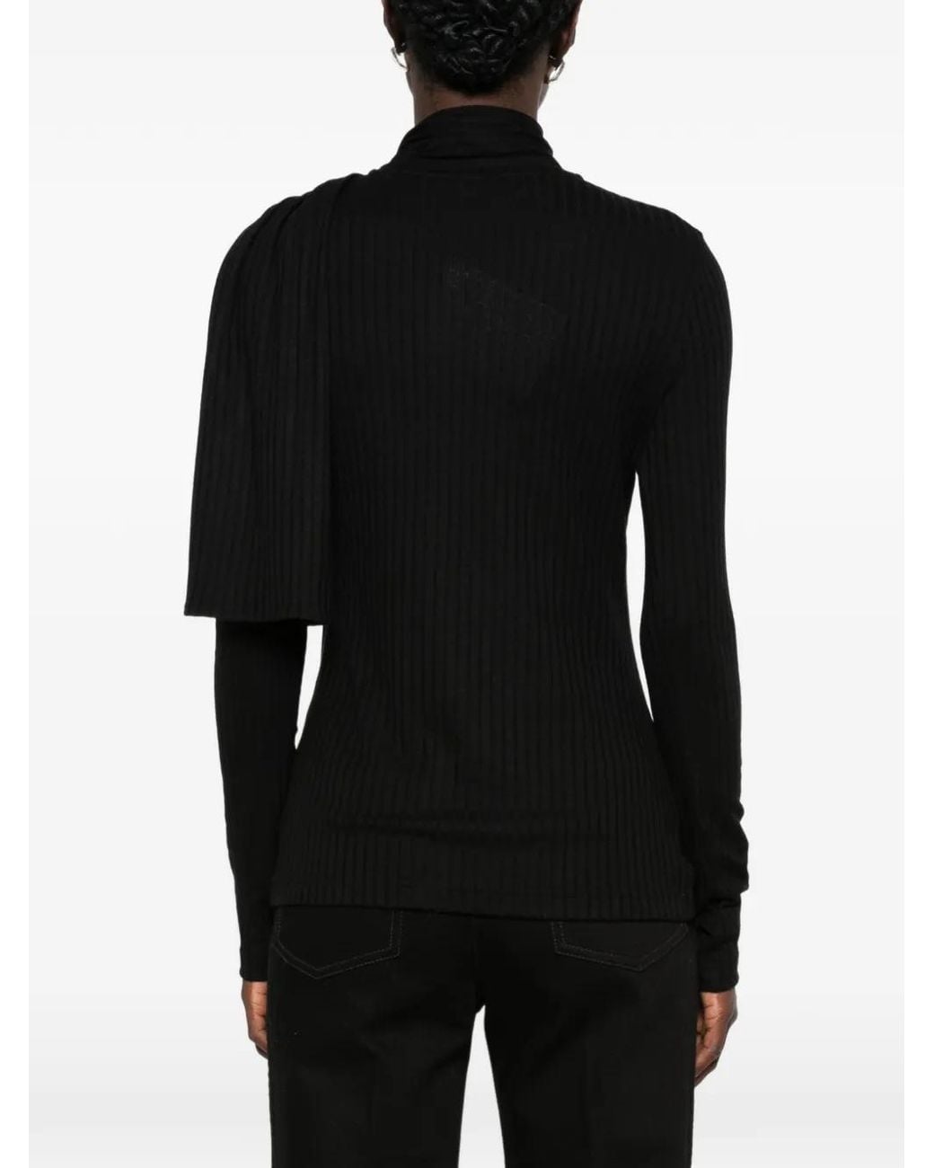 Totême  Black Ribbed Scarf-Detail Cardigan