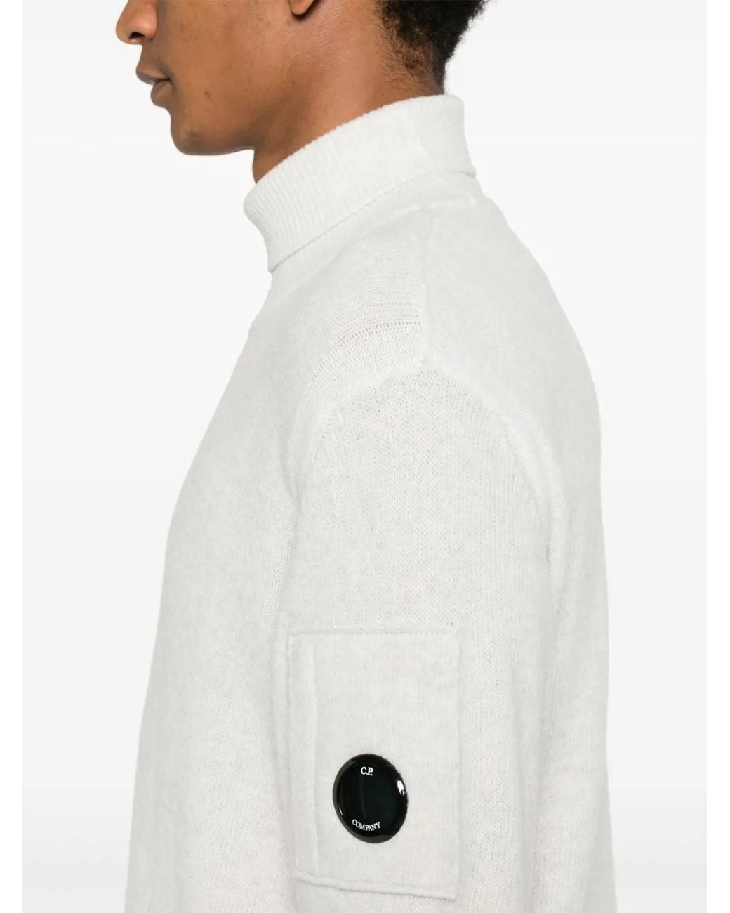 C P Company White Lens-Detail Turtle-Neck Sweater for men