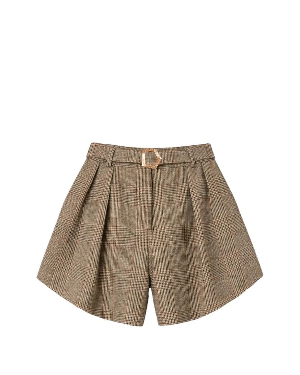 Violante Nessi Brown Sherman Belted Pleated Wool Shorts