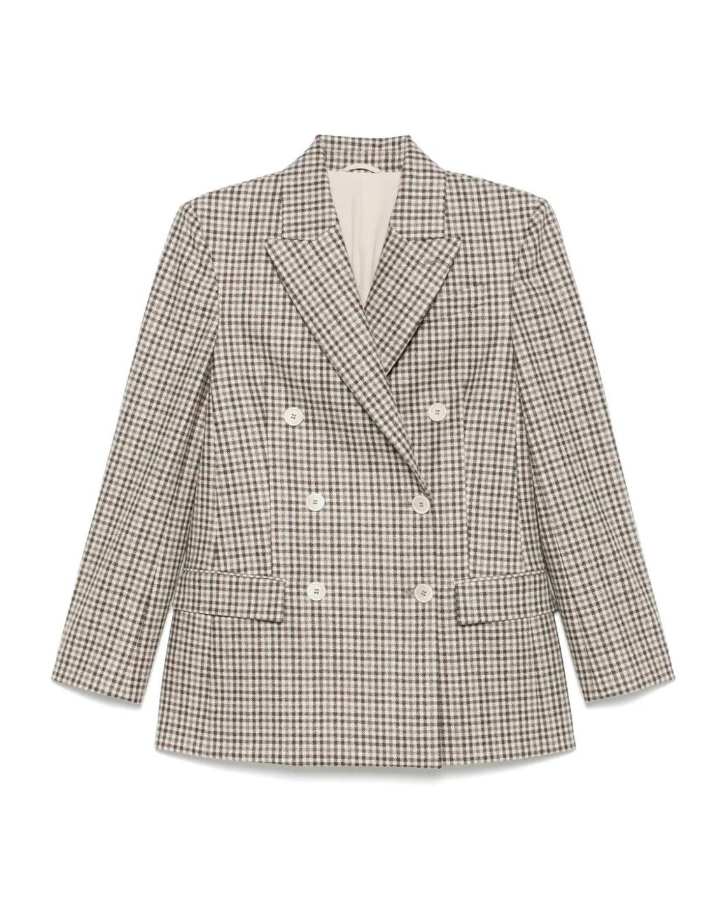 Brunello Cucinelli White Checks Notched Lapel Blazer