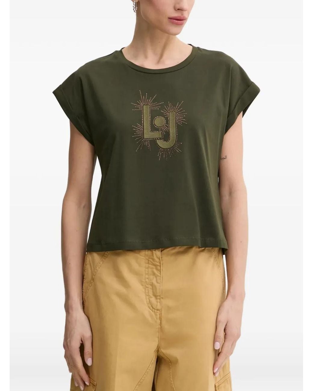 Liu Jo Green Logo-Embroidered T-Shirt