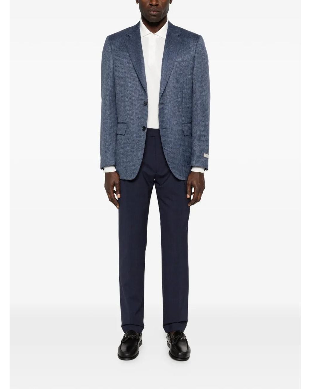 Canali Blue Patterned Notched Lapel Jacket for men