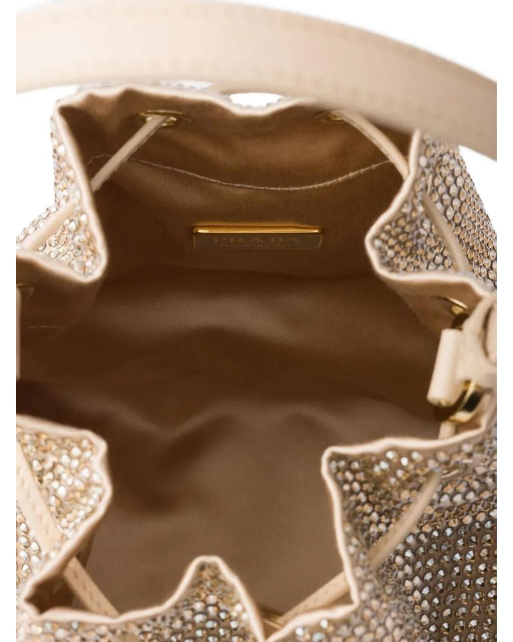 Prada Natural Mini Crystal-Embellished Drawstring Bucket Bag