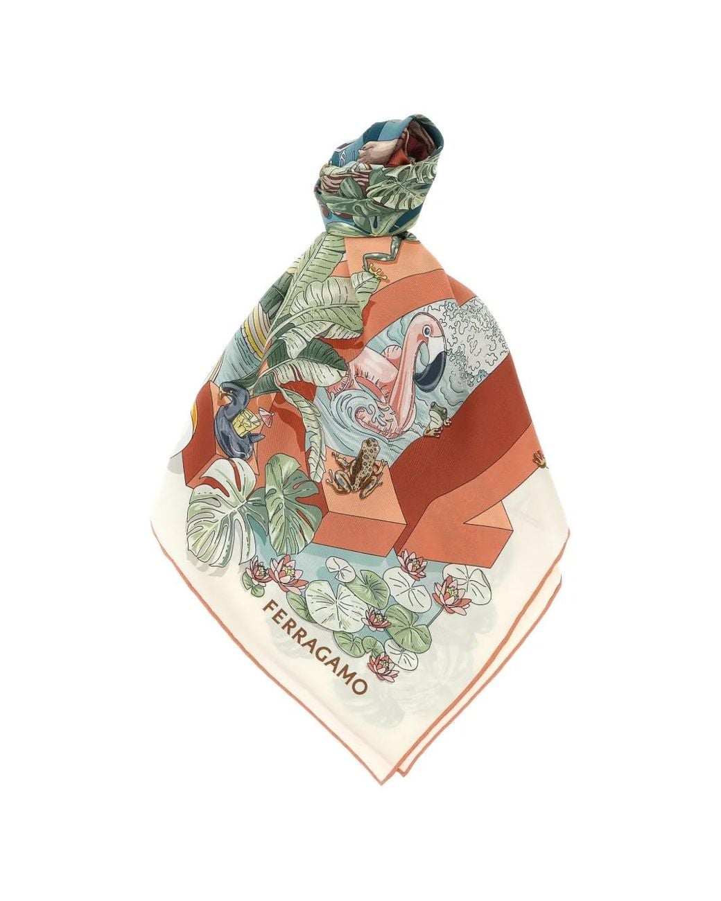 Ferragamo White Animal-Print Silk Scarf
