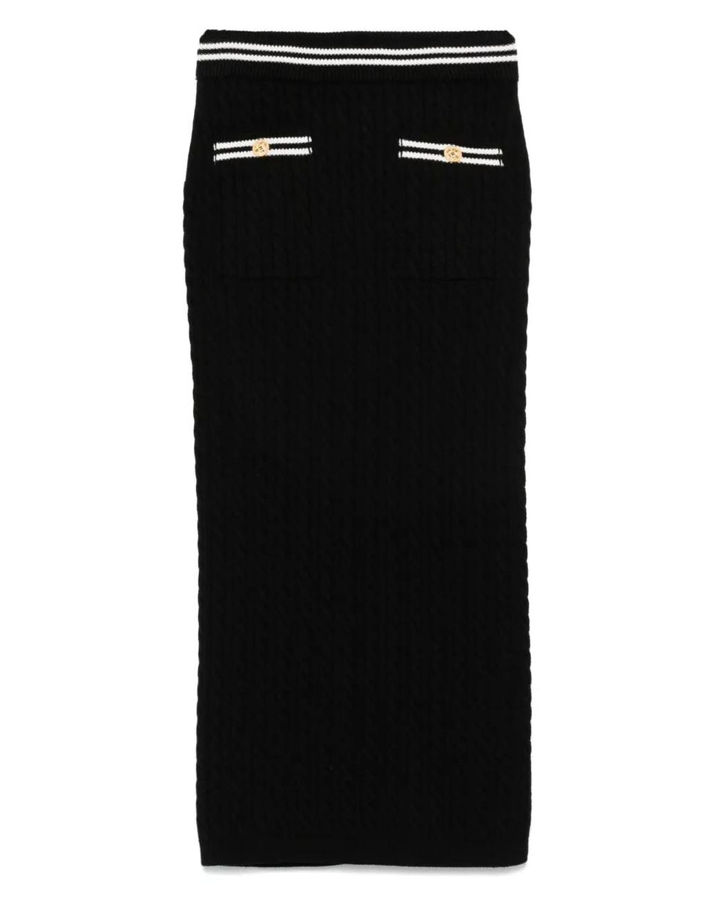 Alessandra Rich Black Cable-Knit Cotton Midi Skirt