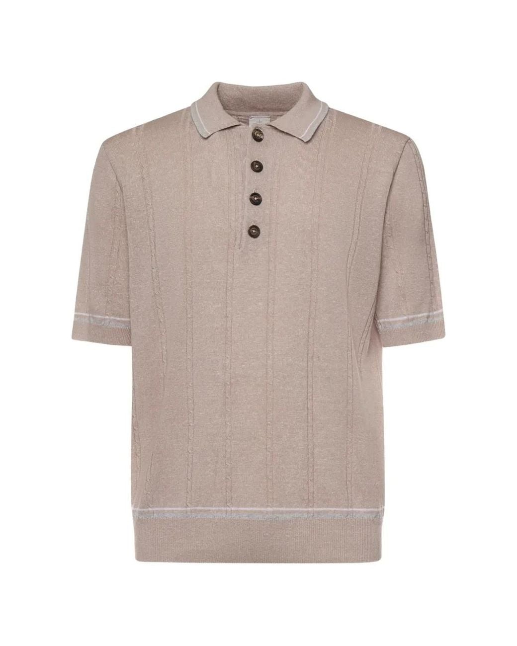 Eleventy Natural Textured Vertical Stripe Five-Button Polo Shirt for men
