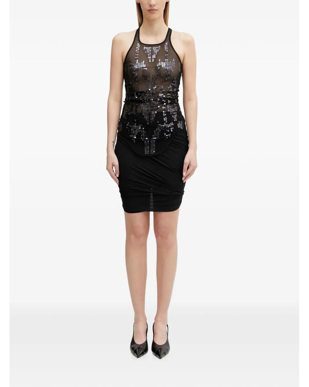 Rick Owens Black Sequin-Embellished Mesh Top