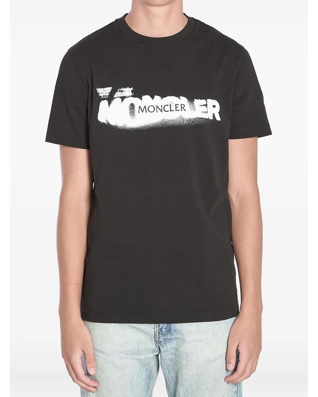 Moncler Black Front Double Signature Print T-Shirt for men