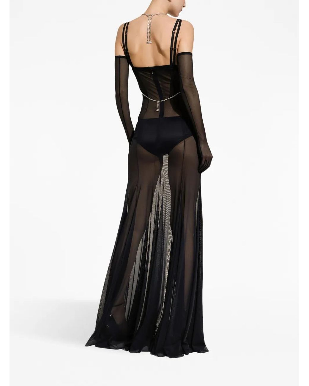 Dolce & Gabbana Black Semi-Sheer Open-Back Nightdress