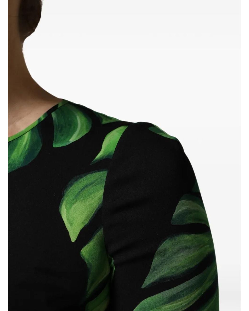 Dolce & Gabbana Green Philodendron-Print Silk Blouse