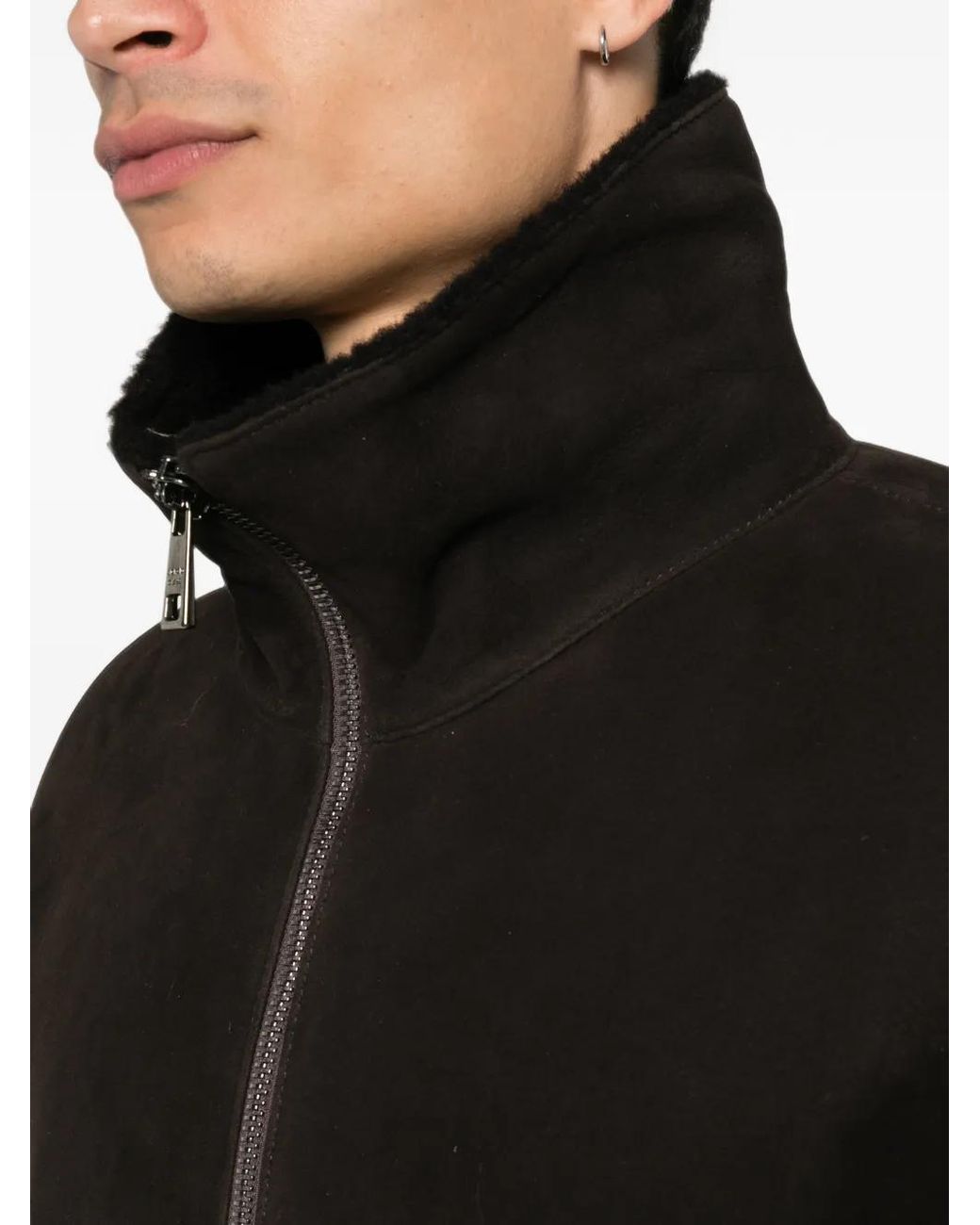 Giorgio Brato Black Shearling-Lined Suede Coat for men