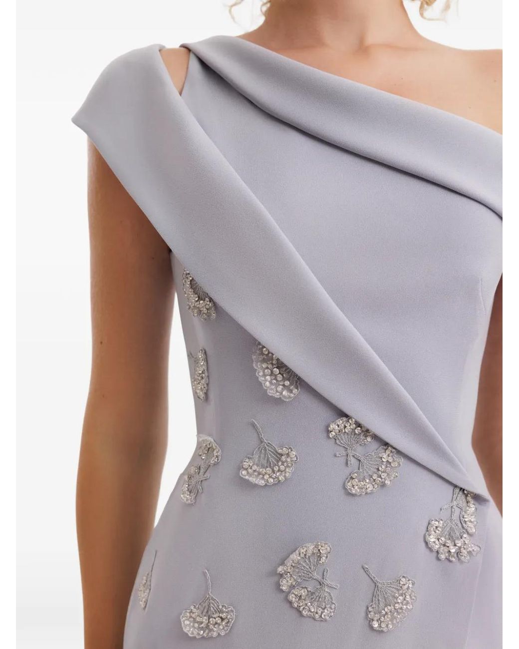 Gemy Maalouf White Folded-Detail Asymmetrical-Neck Gown