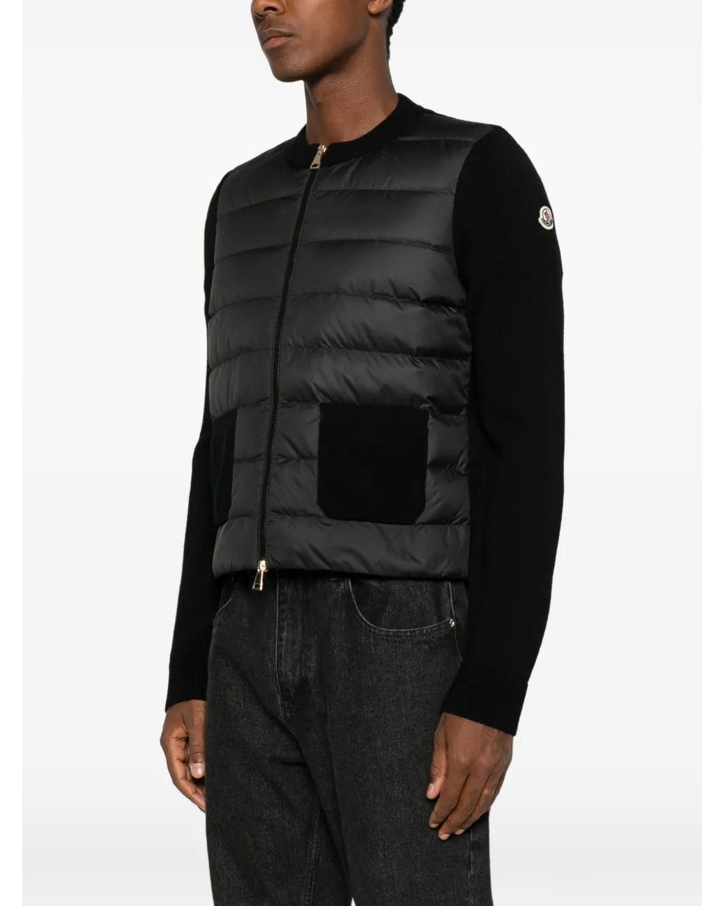 Moncler Black Veste Matelassée À Patch Logo