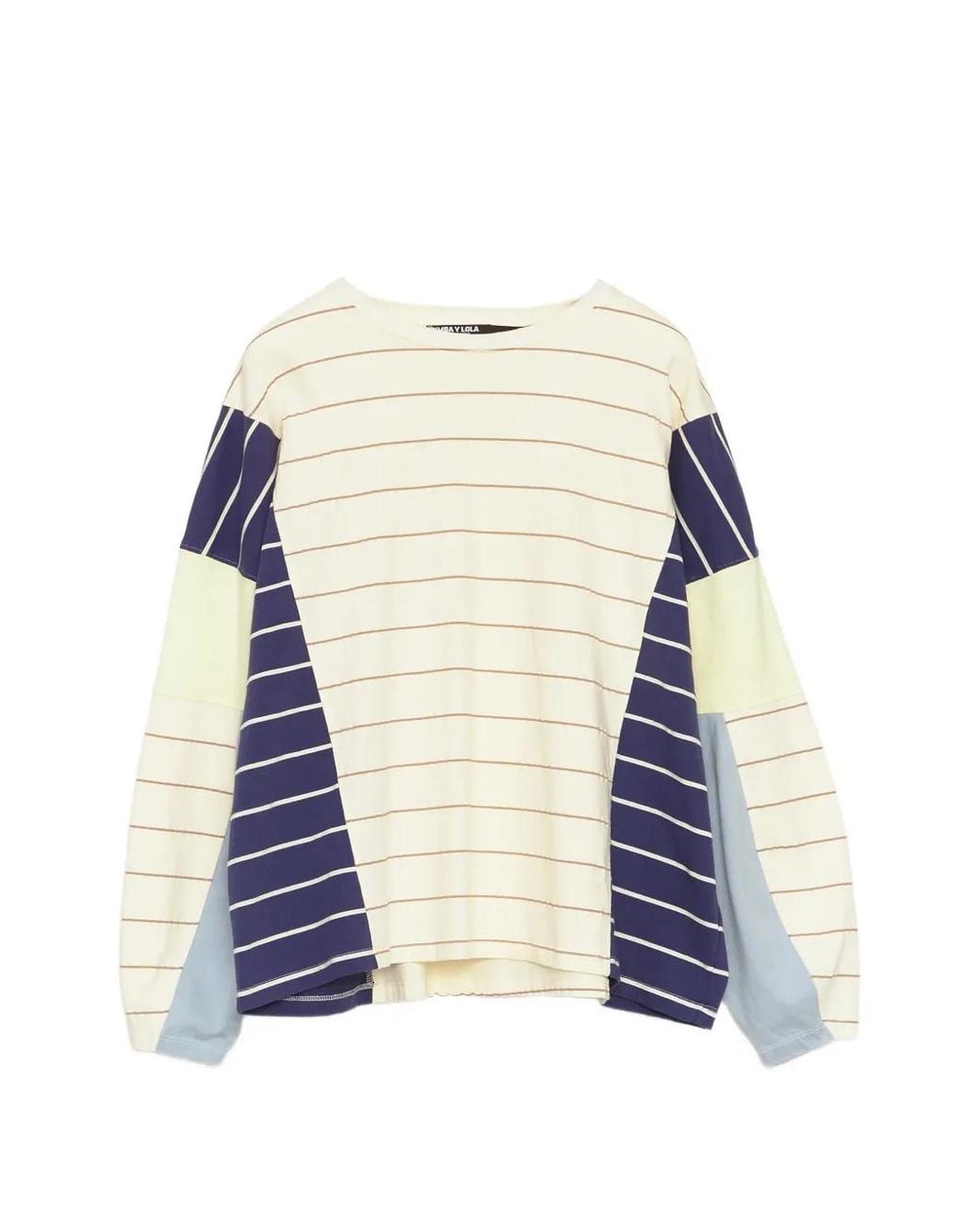 Bimba Y Lola Blue Ivory Multi-Striped Oversize T-Shirt