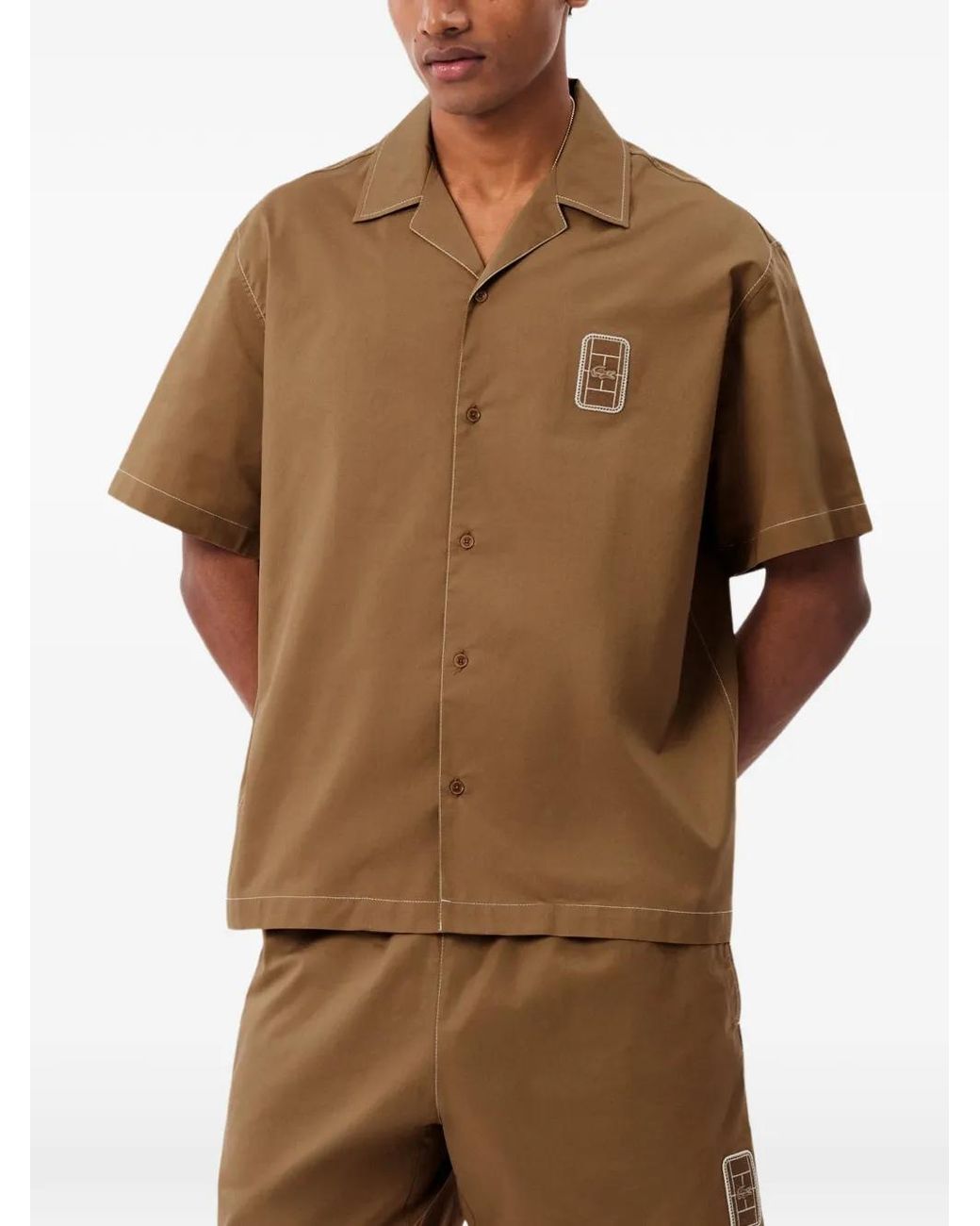 Lacoste Brown Relaxed-Fit Short-Sleeved Cotton Shirt for men