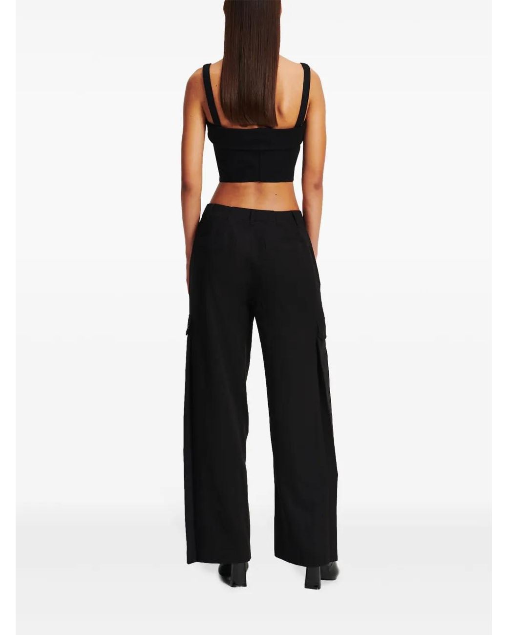 Karl Lagerfeld Black Wide-Leg Cargo Trousers