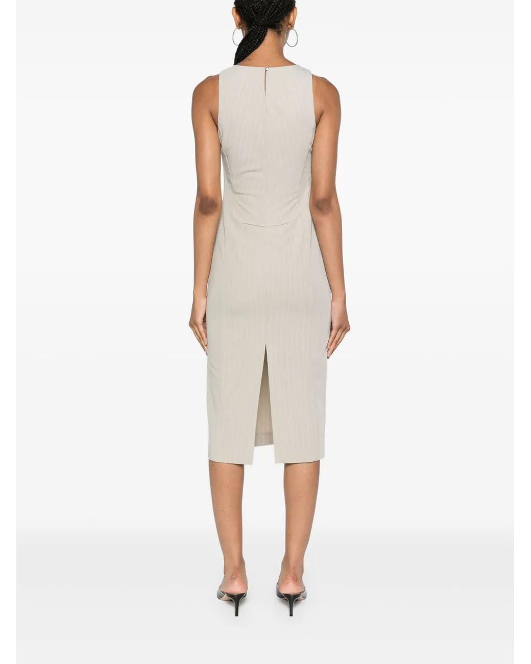 Patrizia Pepe White Pinstripe-Pattern Midi Dress