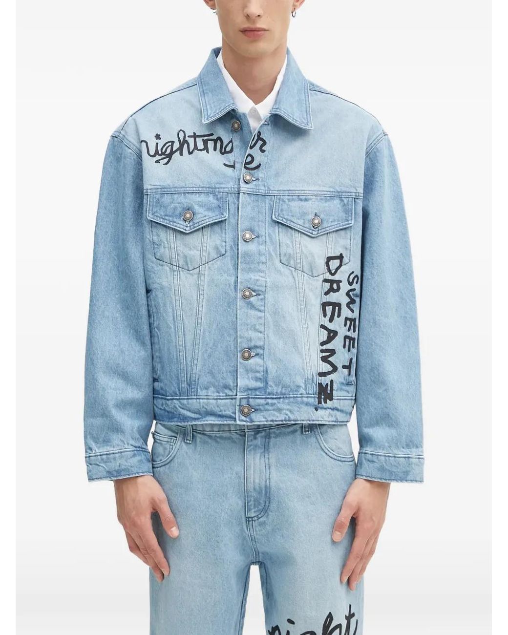 Sky High Farm Blue Buttoned Print Denim Jacket for men