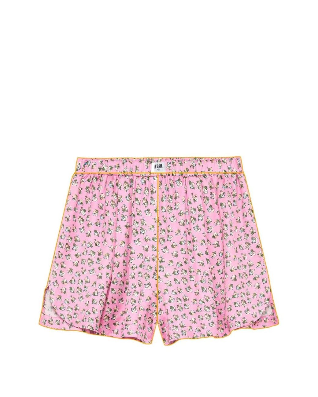 MSGM Pink Floral-Print Mini Shorts
