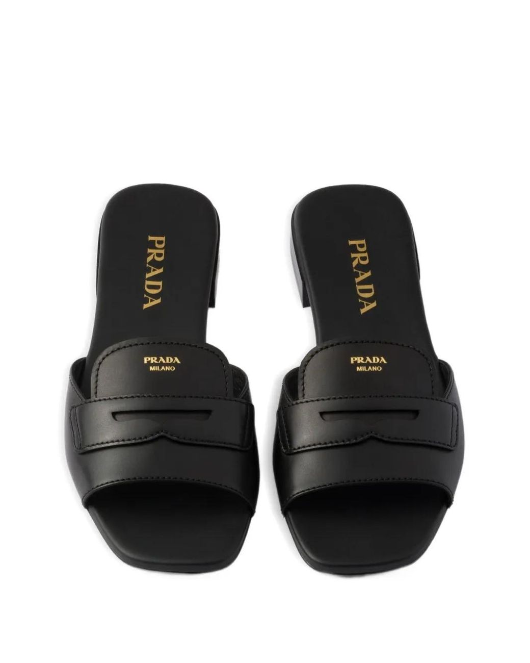 PRADA プラダ Logo Slide Black Leather Prada Leather Slides in Black | Lyst