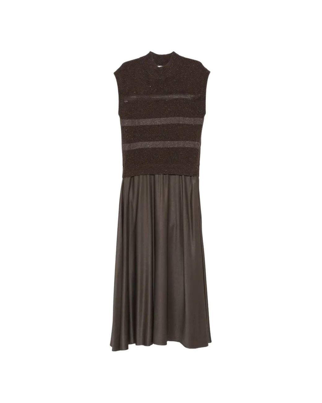 Peserico Brown Striped Sleeveless Midi Dress